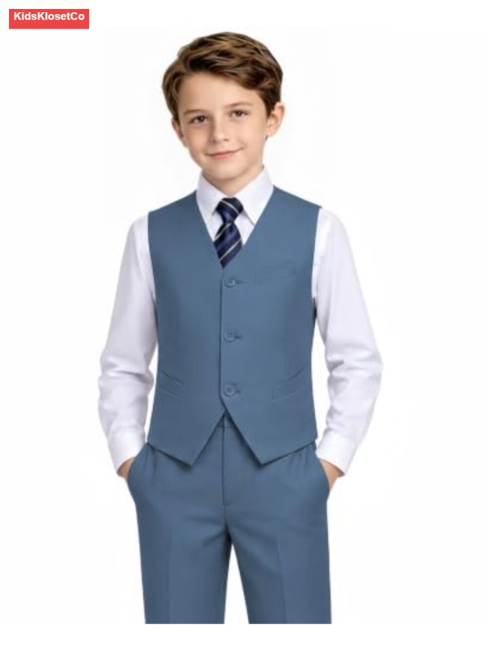 Boys 4-Piece Suit Set Formal Wedding Vest Pants Long Sleeve Shirt Tie Kids